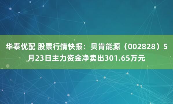 华泰优配 股票行情快报：贝肯能源（002828）5月23日主力资金净卖出301.65万元